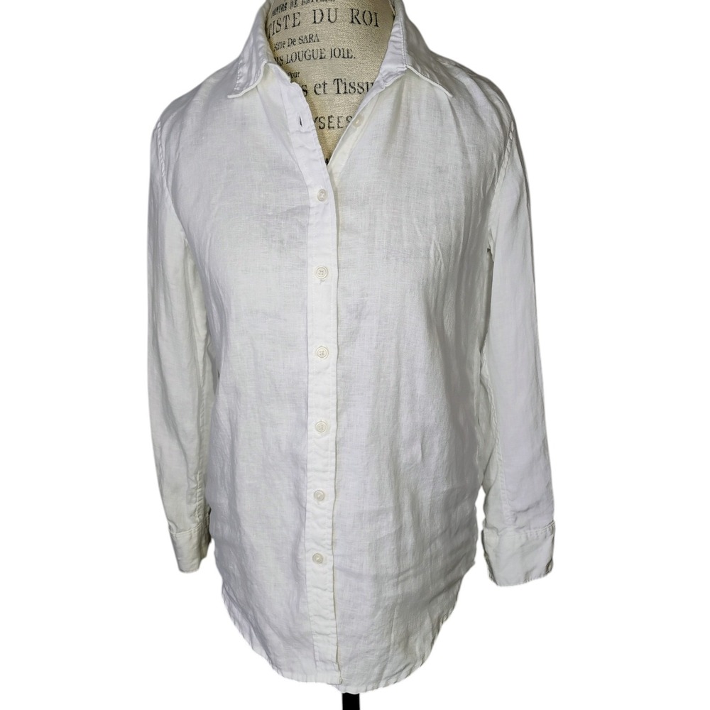 Quince European Linen Long Sleeve Shirt Womens XS White Button Up Preppy Classic